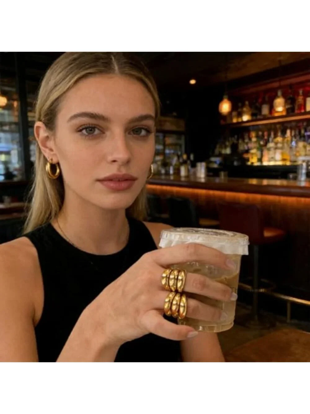 Chunky Statement Ring Gold Plated Triple Band Adjustable Dome Wide Multi Row